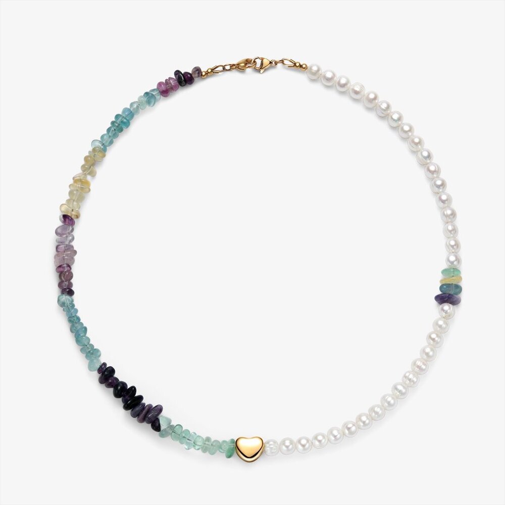 Aria Natural Stone & Pearl Necklace: Fluorite